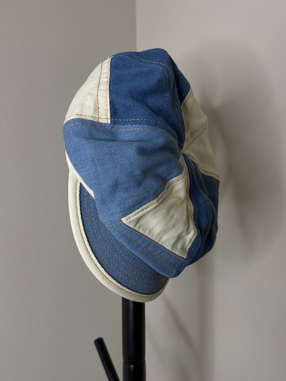 Two-Tone Blue Denim and Cream Patchwork Cap Bratz Y2K